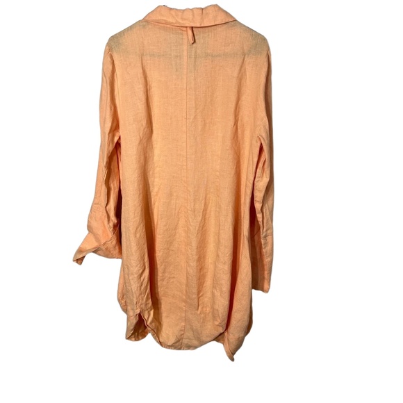 Comfy USA Peach Linen Longsleeve Collared Buttonup Bubble Hem Tunic Dress Large - Picture 5 of 8